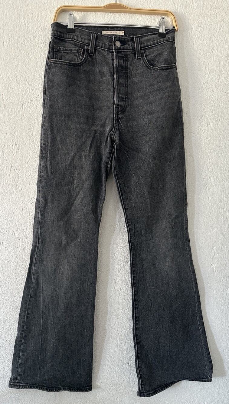 LEVI’S Premium Ribcage Bell High Waist Flare Leg Jeans in Black Wash Size 27